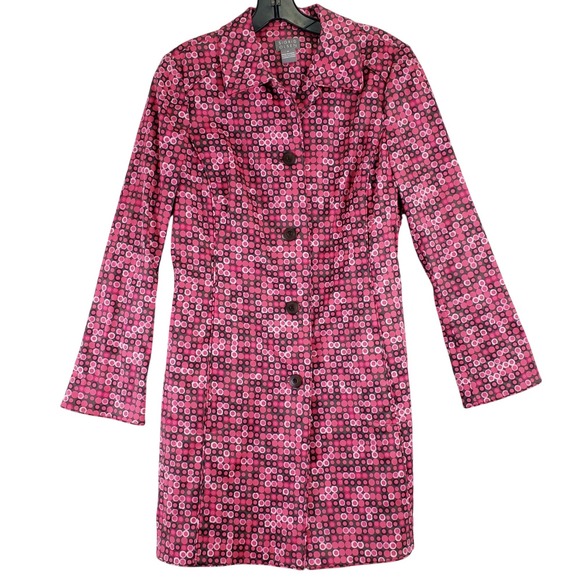 Sigrid Olsen Jackets & Blazers - Sigrid Olsen Coat Womens 6 Brown Pink Circle Print Stretch Retro Longline Jacket